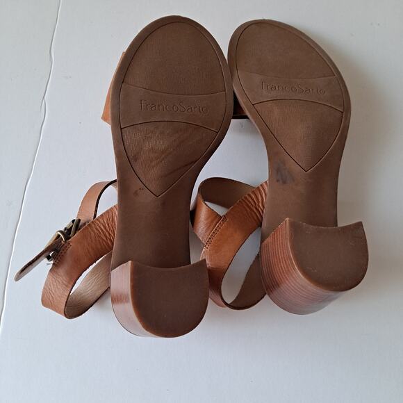 Franco Sarto Havana Leather Ankle Strap Block Heel Sandals Cognac Womens Siz 8.5 - Picture 6 of 11